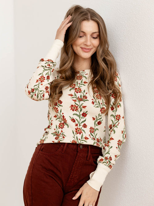 floral thermal long sleeve top