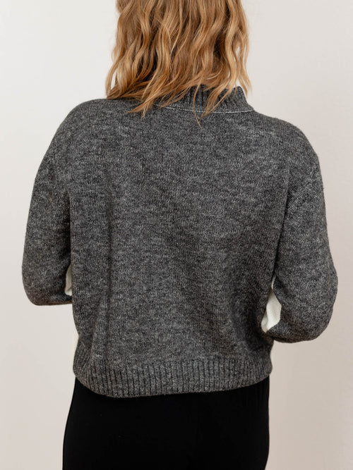 two tone color block mock neck sweater