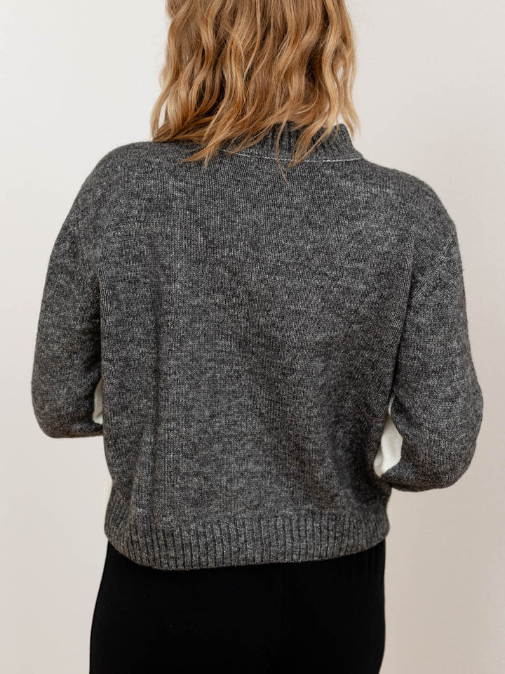 two tone color block mock neck sweater