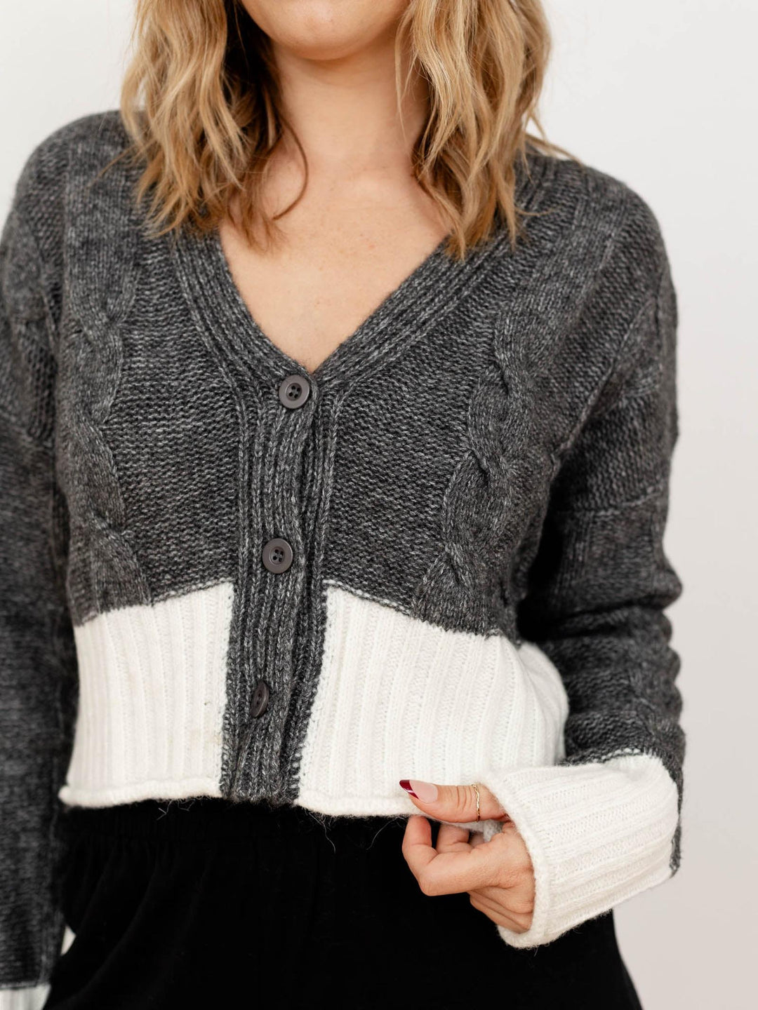 cable knit color block cardigan