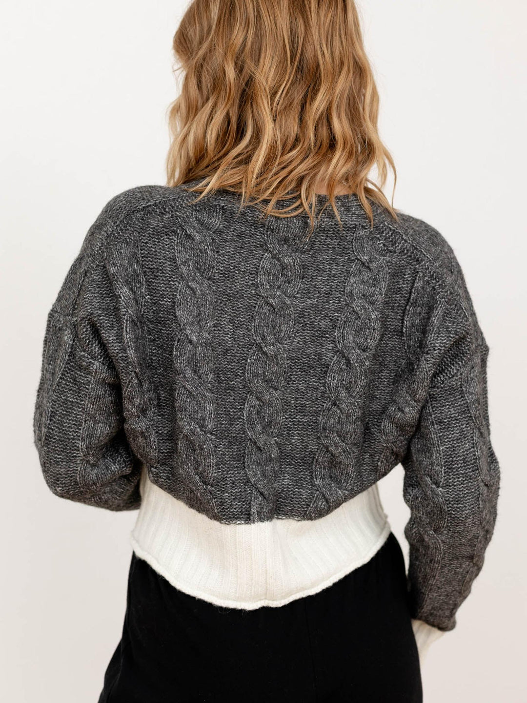 cable knit color block cardigan