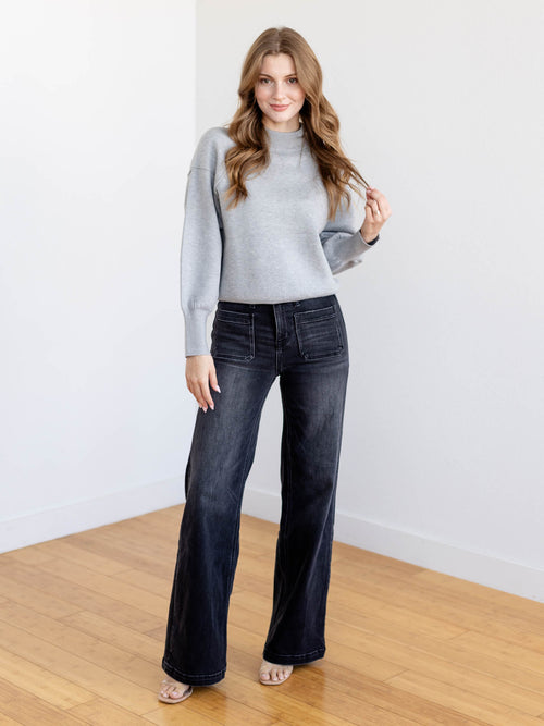 light grey mock neck sweater