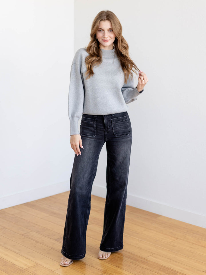 light grey mock neck sweater