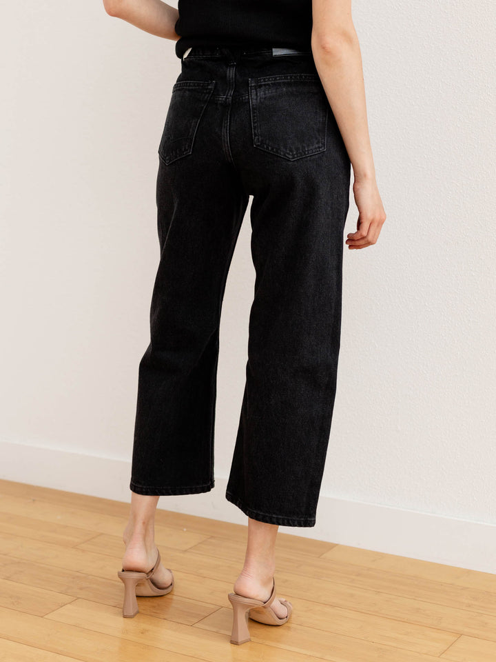 washed black wide leg barrel jeans