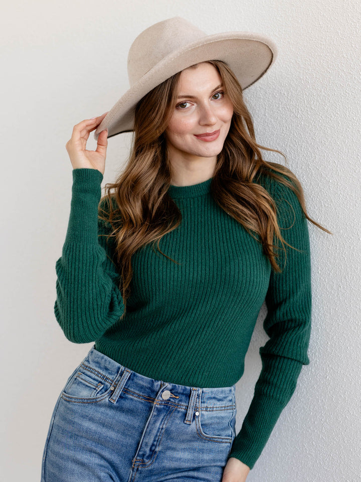 green ribbed fitted sweater
