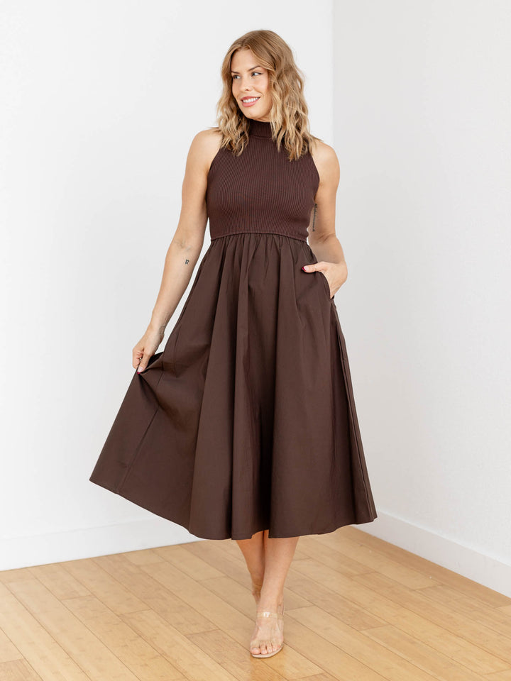 brown ribbed maxi dress