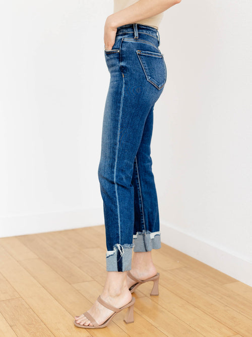 dark wash cuffed denim jeans