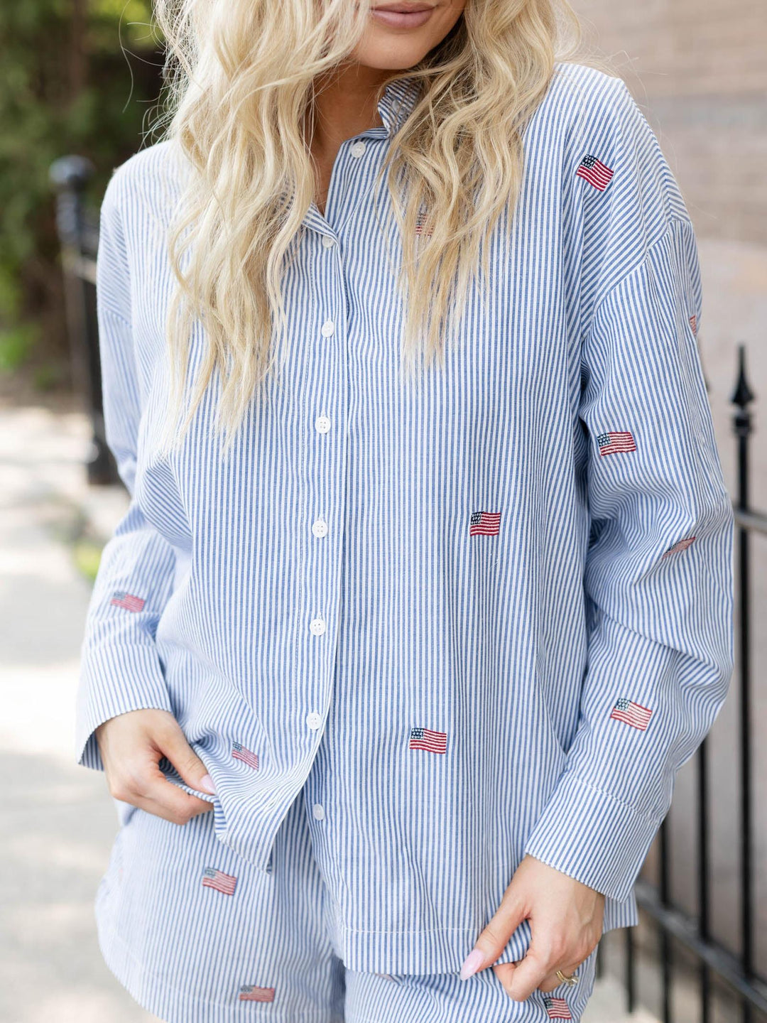 blue and white flag stripe top
