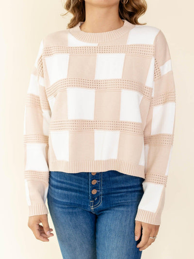 round neck check sweater