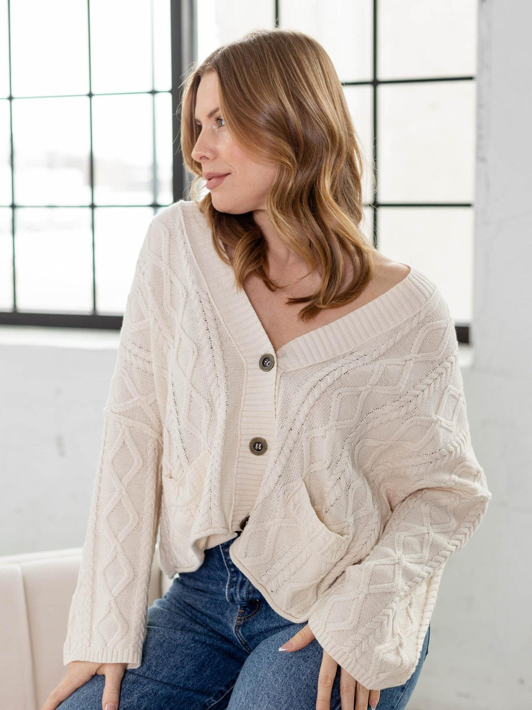 slouchy cable knit cardigan