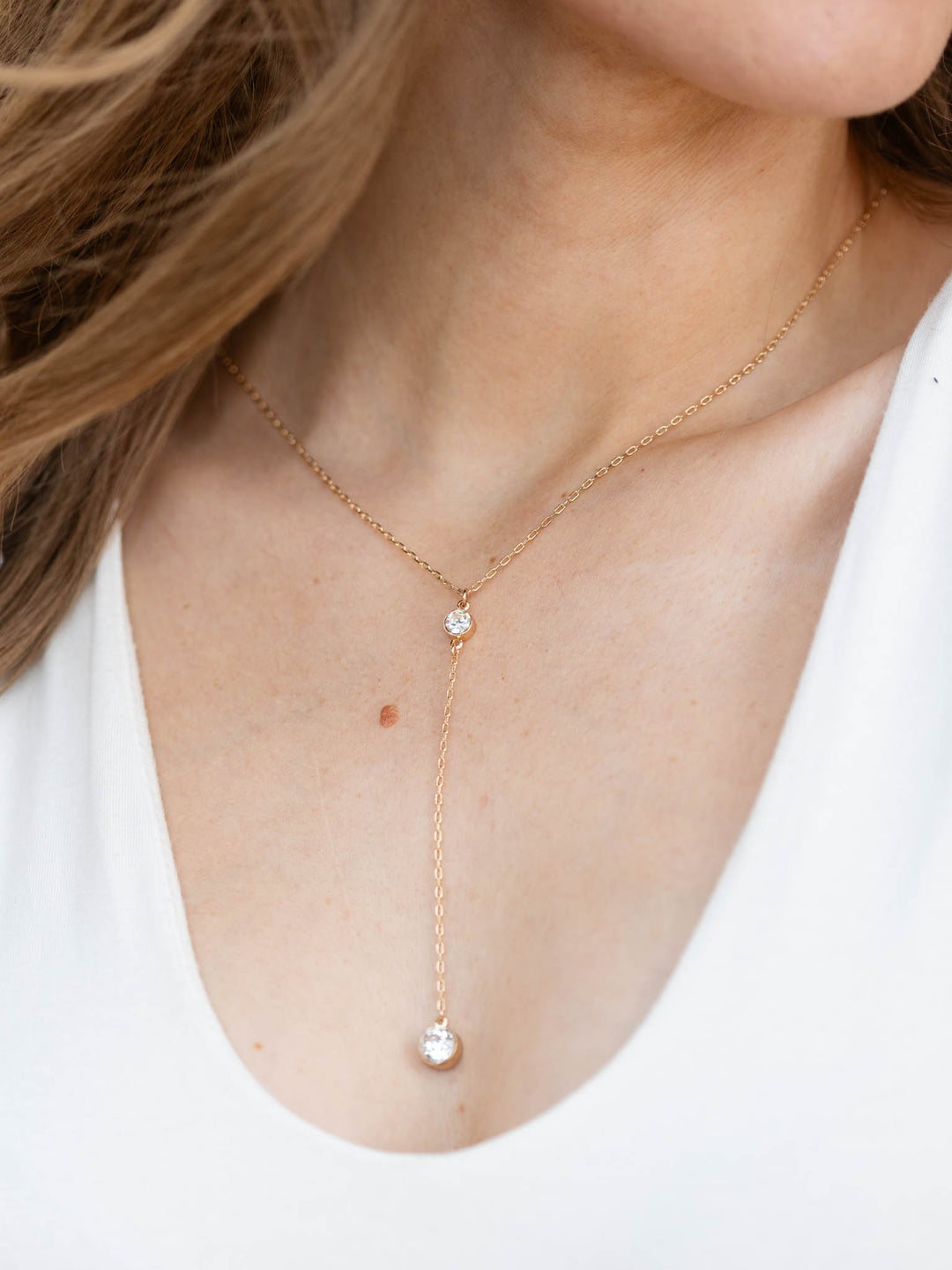 Clear Crystal Y Drop Rhinestone Necklace
