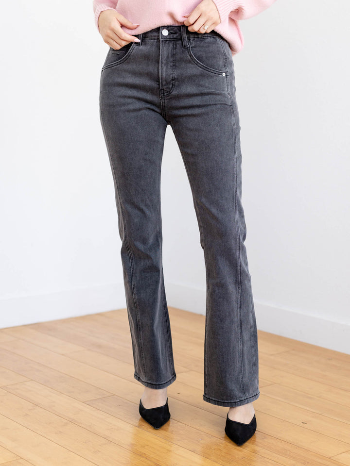washed black flared denim
