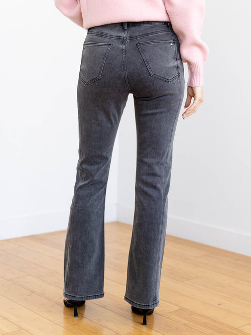 washed black flared denim