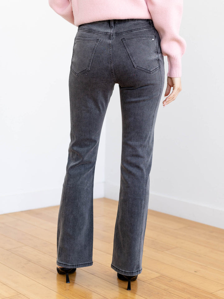 washed black flared denim