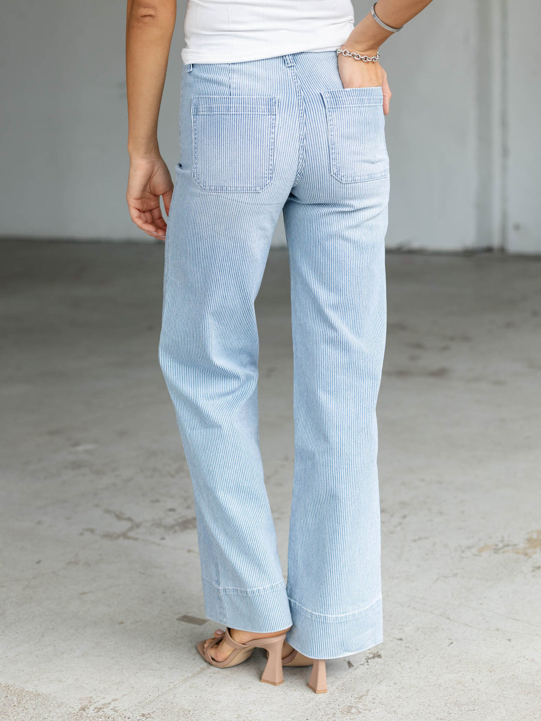 stripe wide hem jean