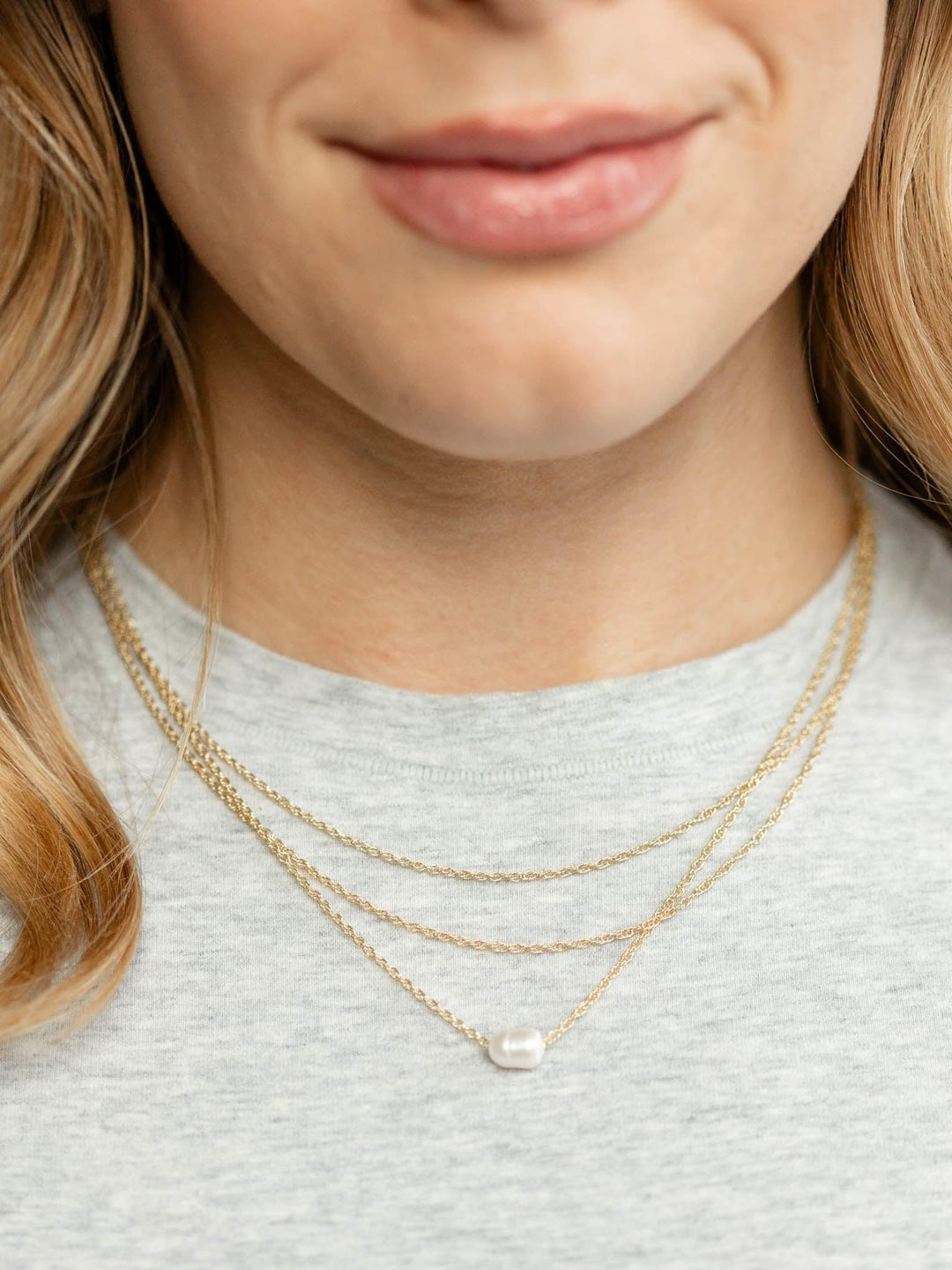 gold 3 layer chain pearl necklace