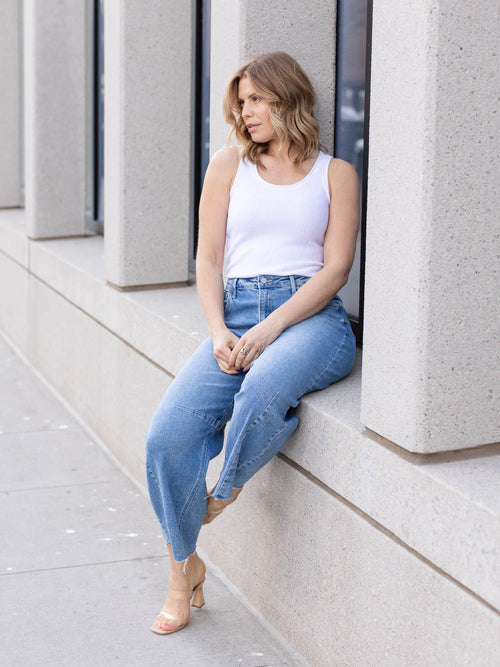 white sweater knit tank