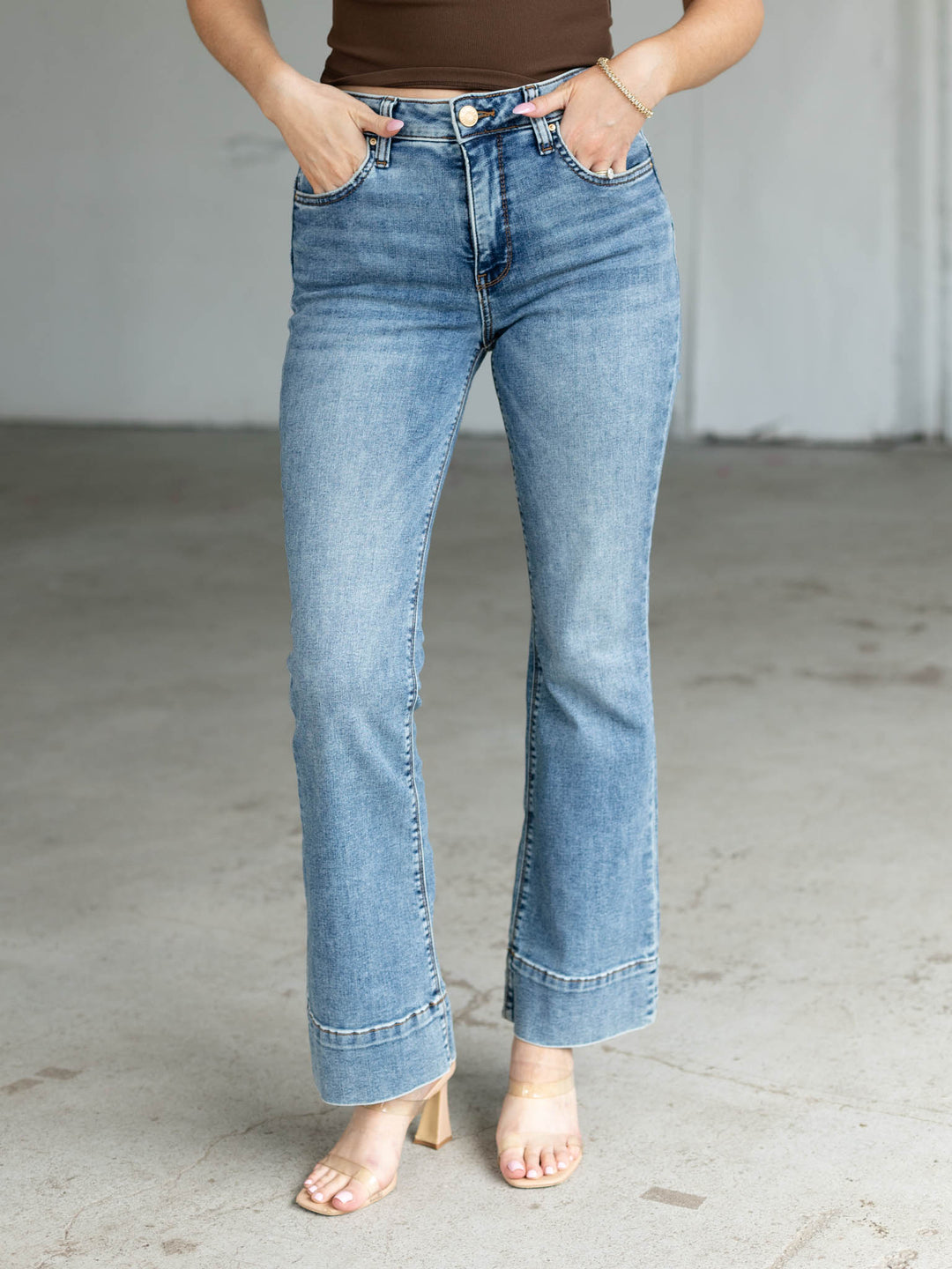 flare meduim wash denim
