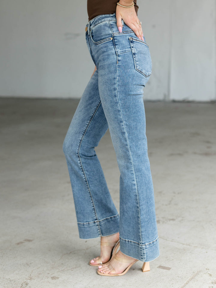 flare meduim wash denim