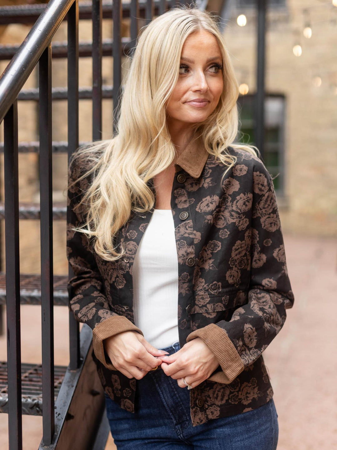 Floral Denim Jacquard Corduroy Jacket