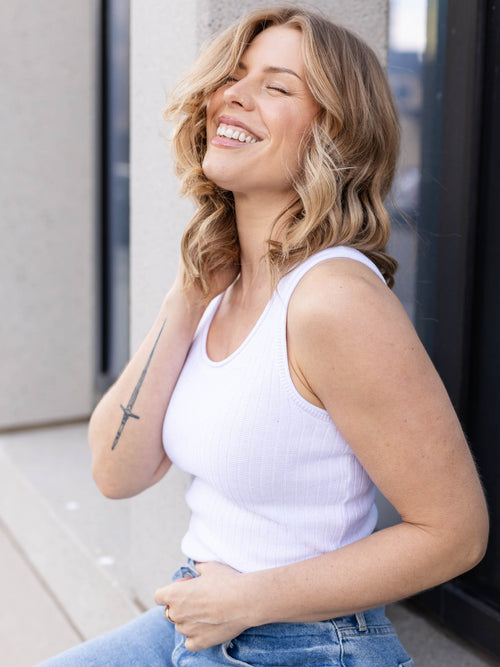 white sweater knit tank