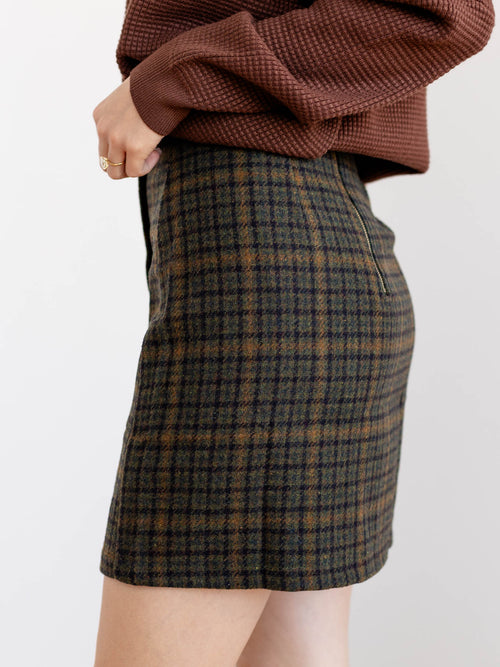 button front plaid skirt