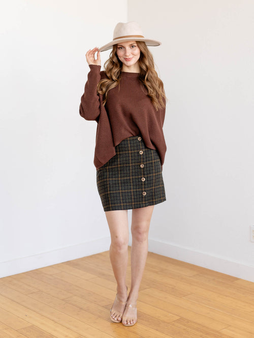 button front plaid skirt