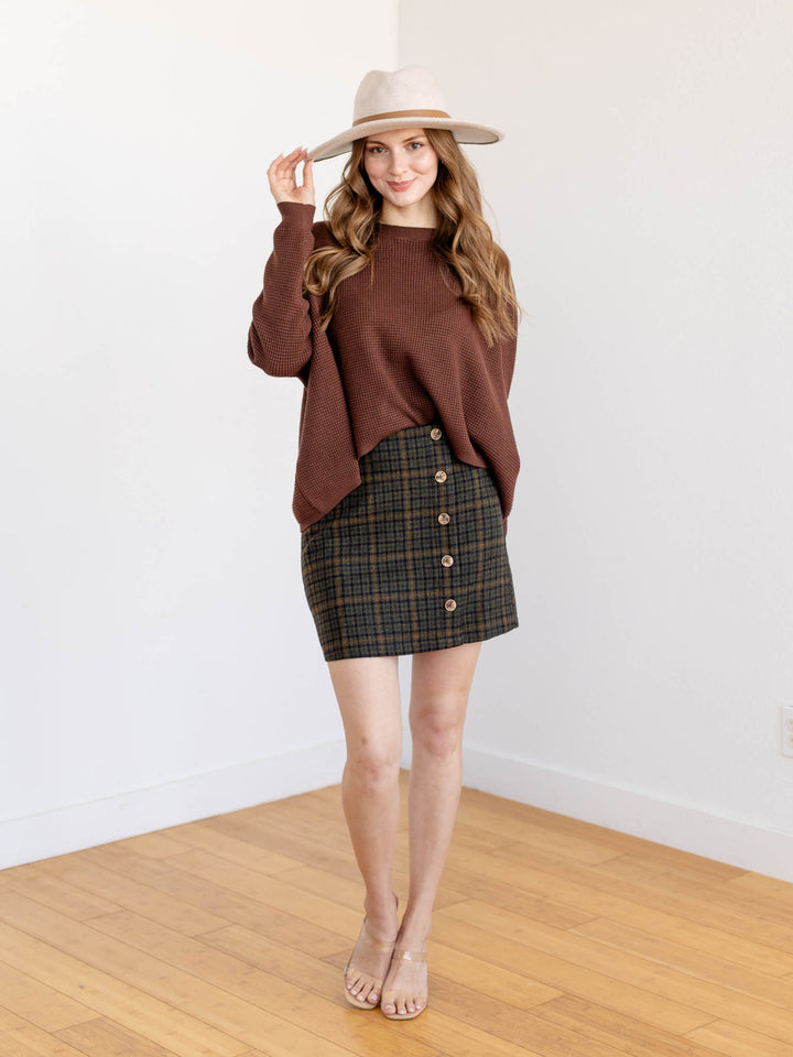 button front plaid skirt