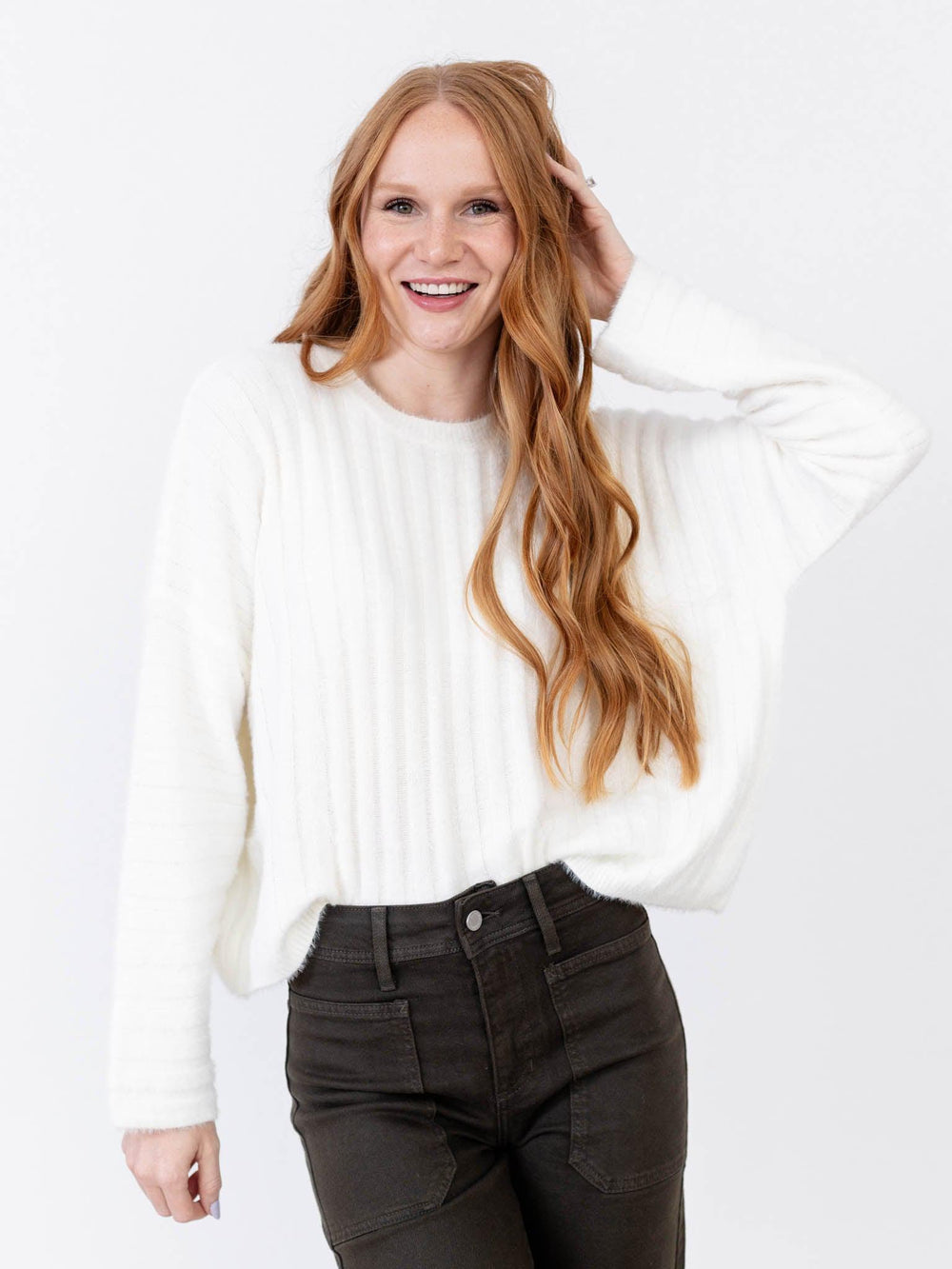 ribbed white sweater