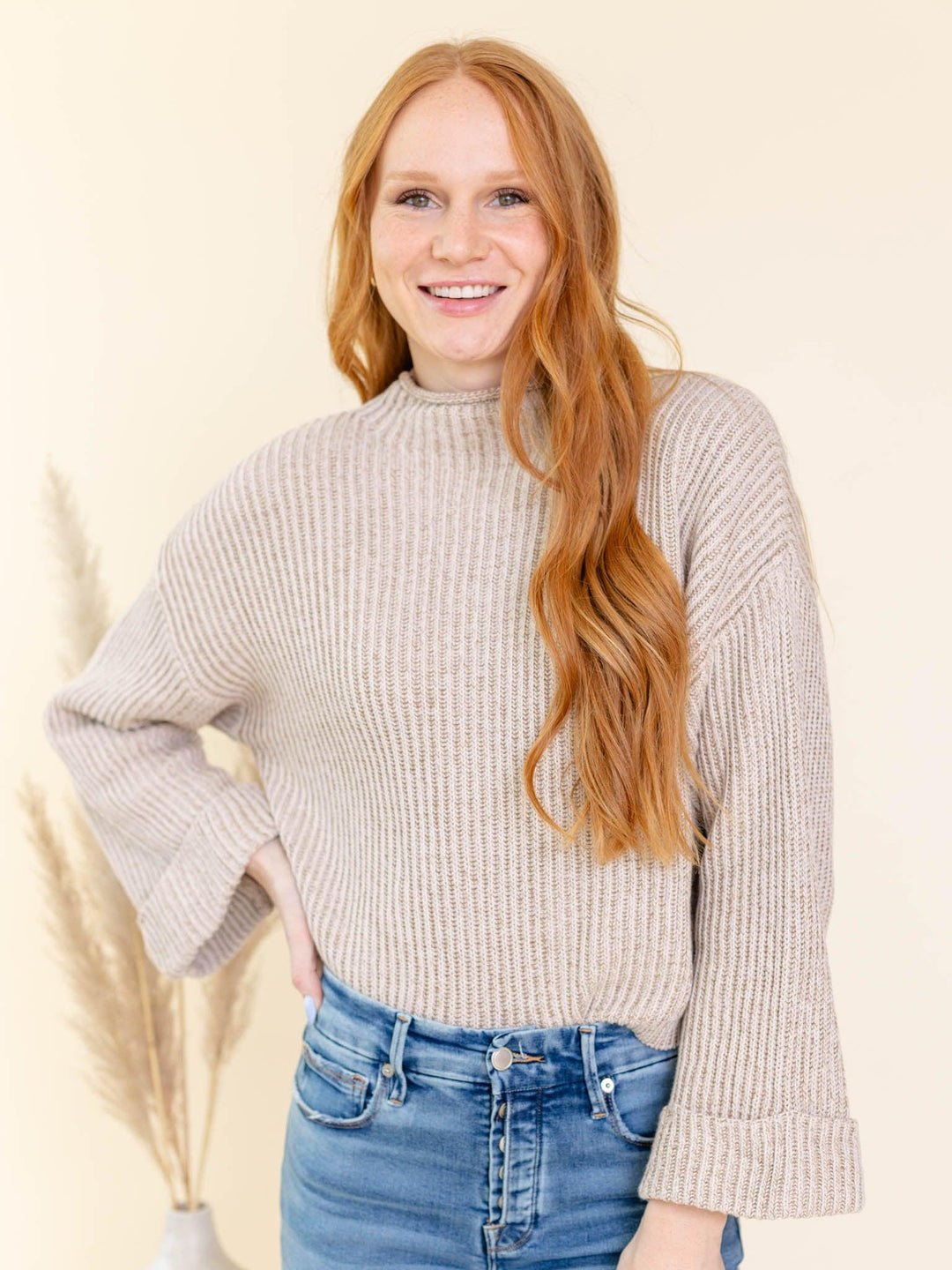 high neck wide sleeve sweater