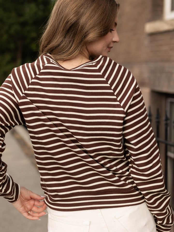 Striped Waffle Knit Raglan Top
