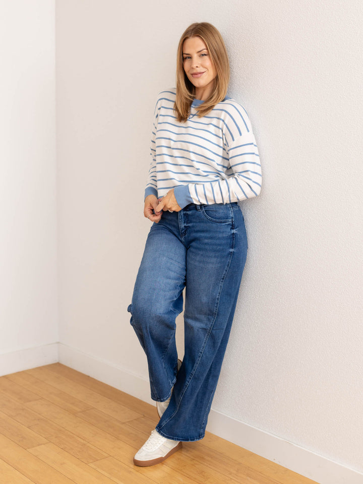 blue and white stripe pullover