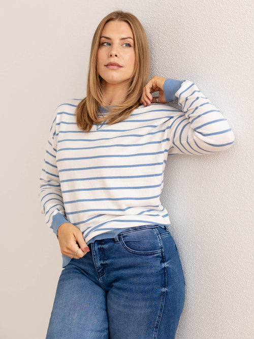 blue and white stripe pullover
