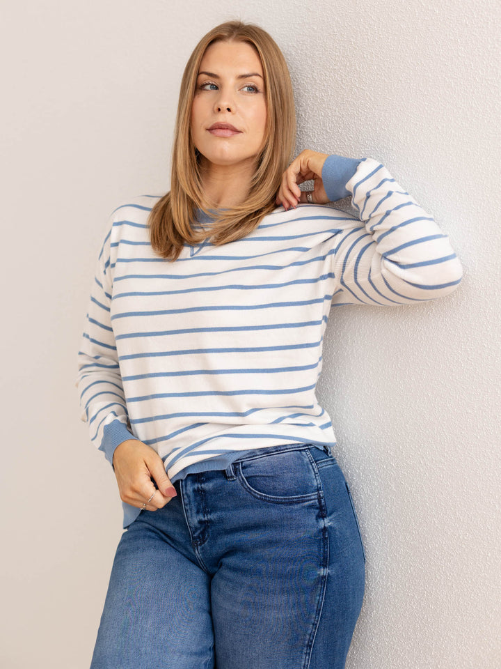 blue and white stripe pullover