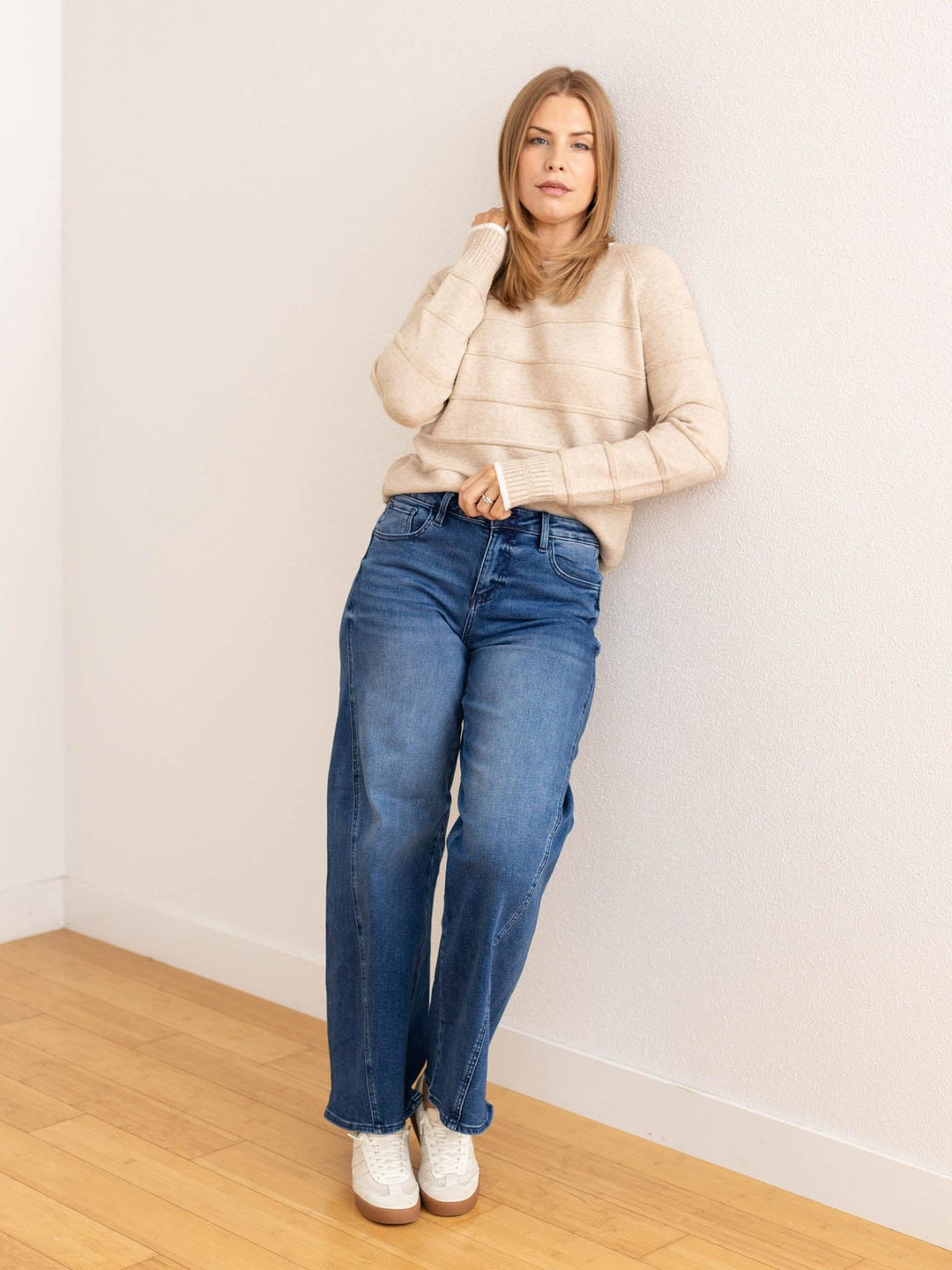 tan textured stripe sweater