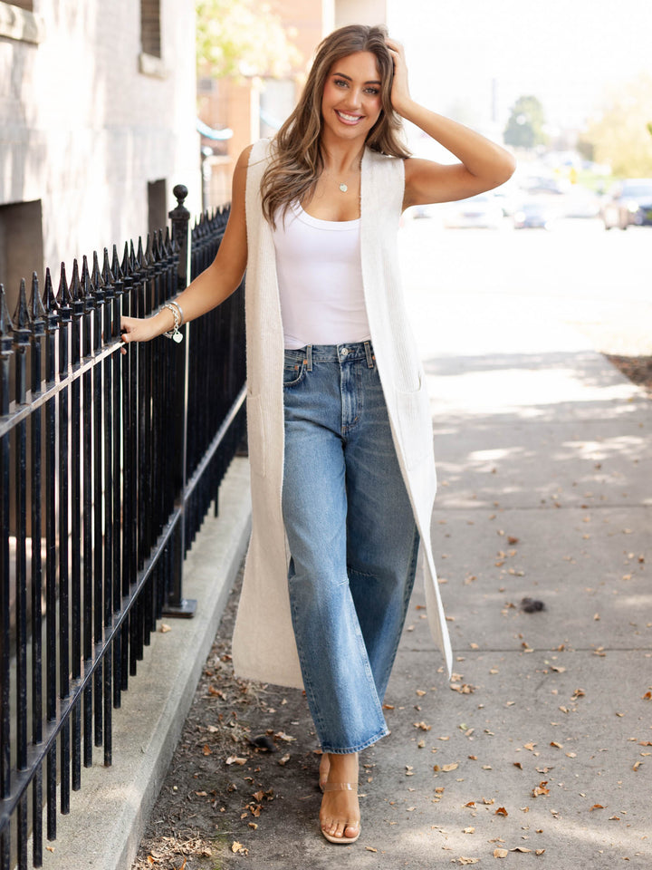 cream sleeveless long vest