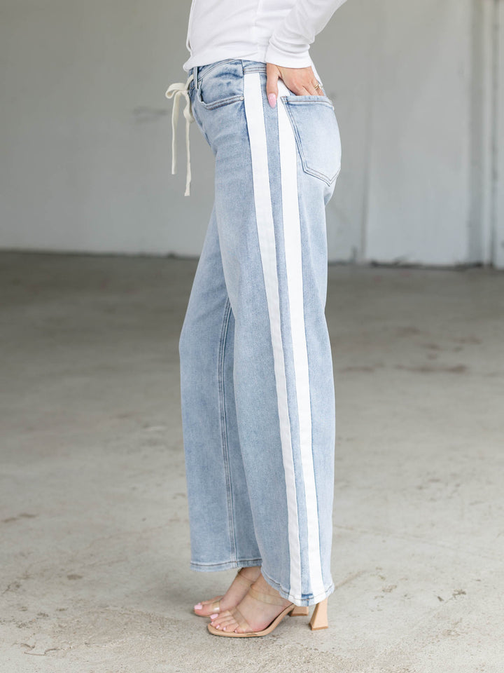 side stripe baggy denim