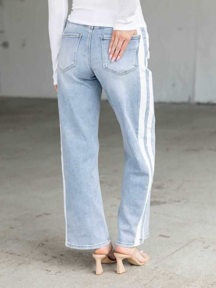 side stripe baggy denim