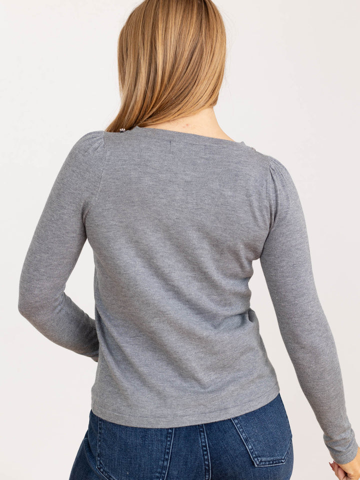 grey rhinestone bow lightweight sweater