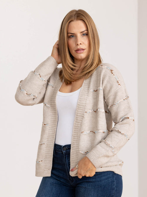 popcorn yarn stripe cardigan