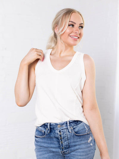 white v-neck tank