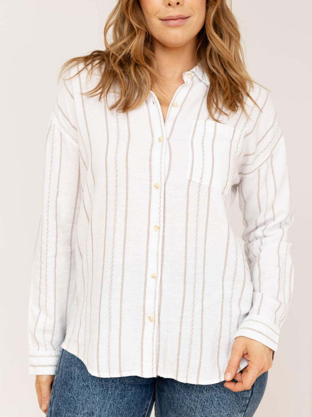 linen blend button up