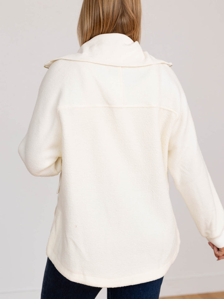 cream collared zip front sherpa jacket