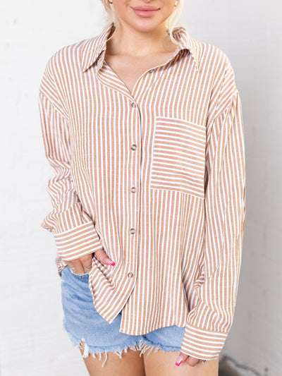 oversized colored stripe button down