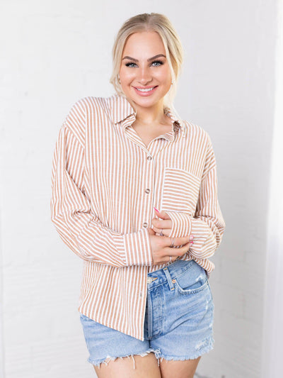 clay stripe button down