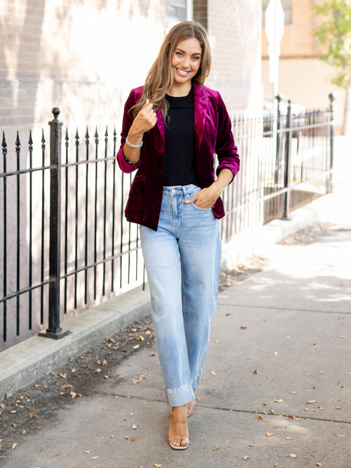 wine colored velvet blazer