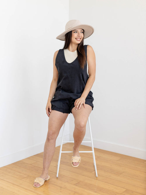 washed black overall romper