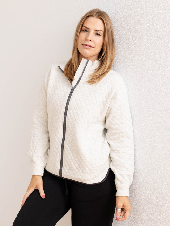 quilted zip front jacket