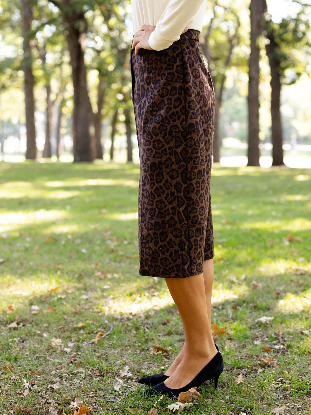 suede midi cheetah print skirt