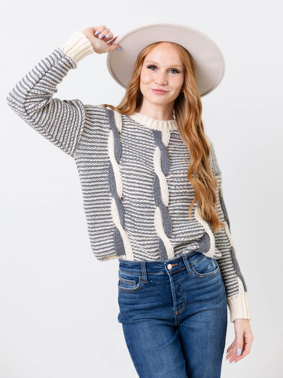 two tone textured sweater